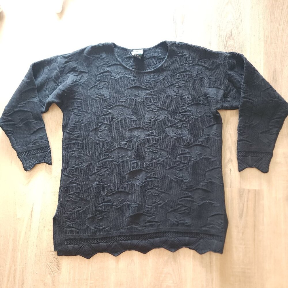 Vintage Emaroo Black Wool Sweater with Koala Texture Knit